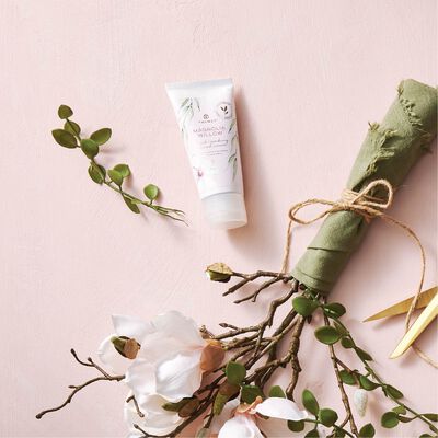 Thymes Magnolia Willow Hard-Working Hand Cream is formulated with naturally derived ingredients